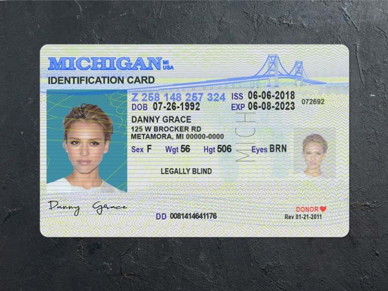 michigan id card psd front