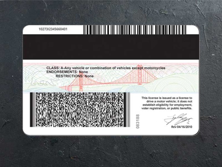 California new Driver license PSD Template Back
