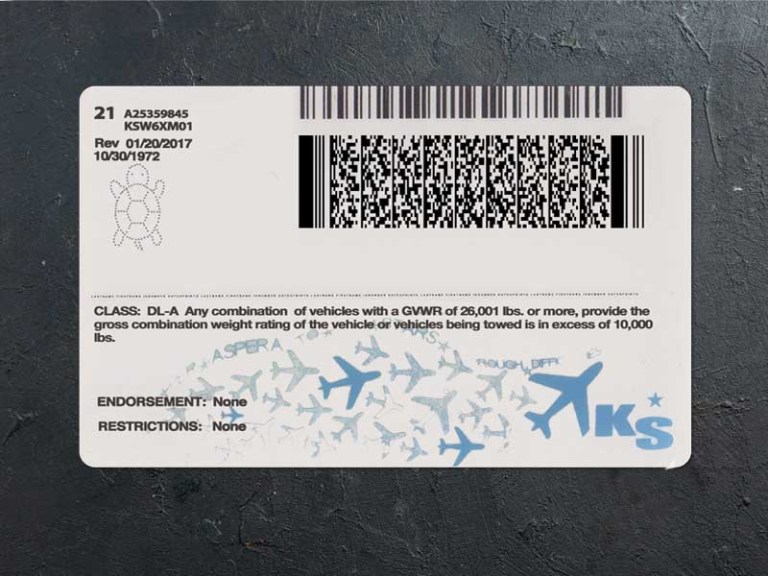 Kansas Driver license PSD Back