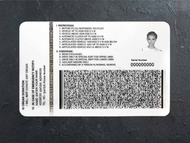 Philippines Driver License PSD Back