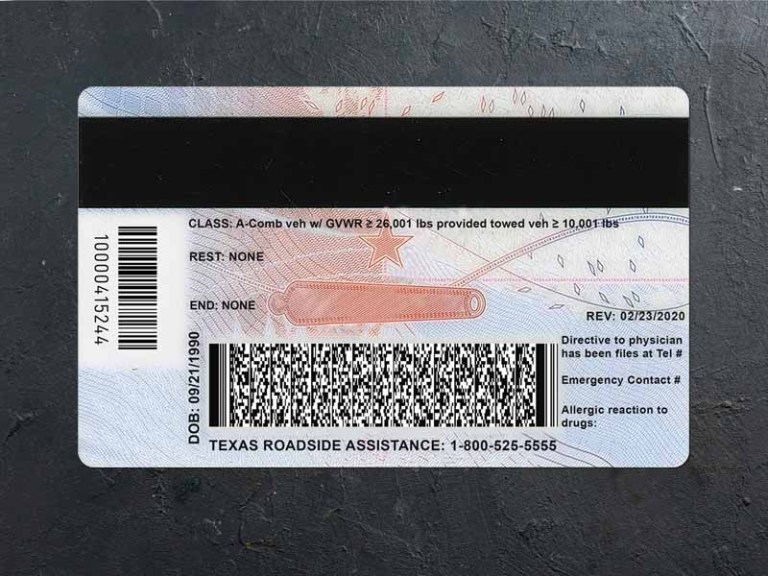 Texas Driver license PSD Template Back